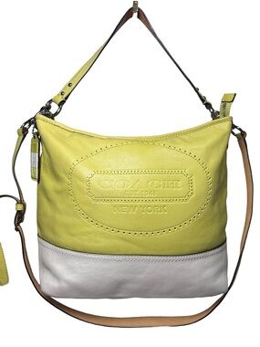 Coach Color block Yellow and White Leather Hobo Shoulder Bag GUC!